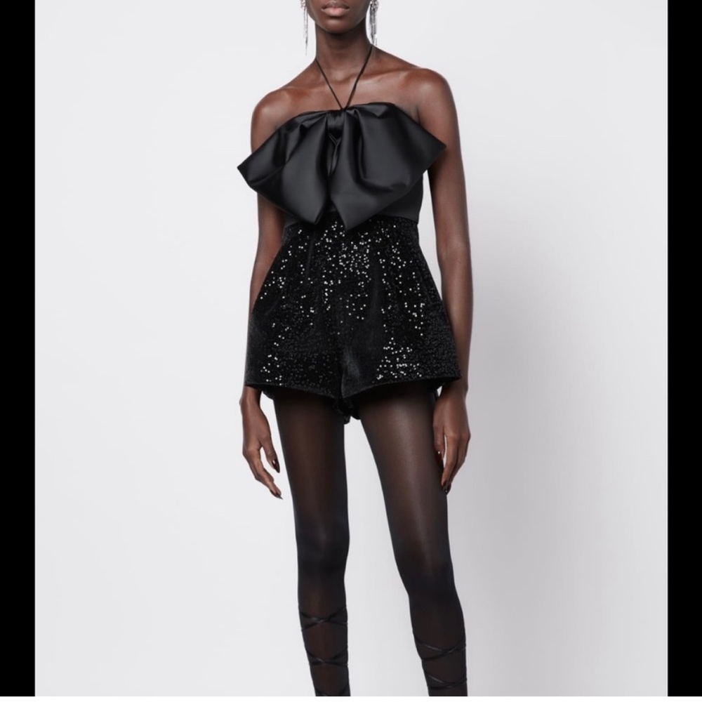 Zara Black bow sequin romper